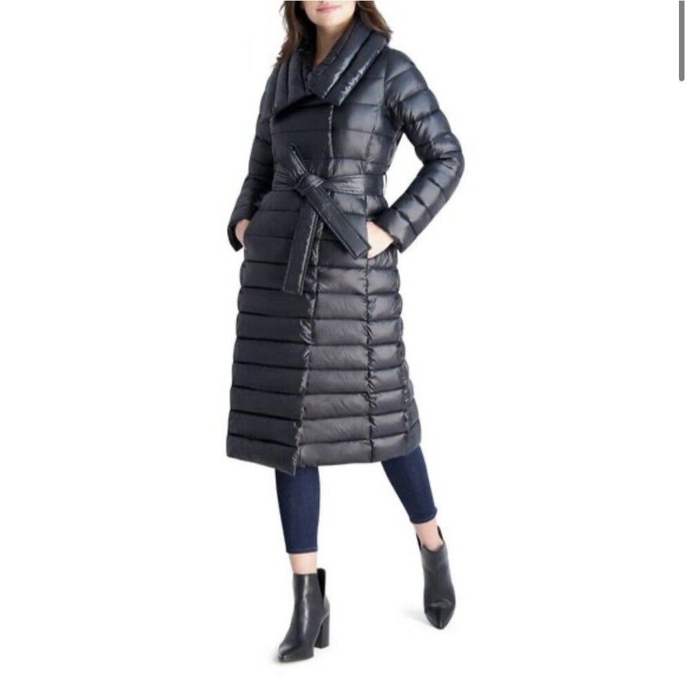 🔥VIA SPIAGA Long Navy Down City Puffer Coat Medium Classic Designer Luxury Warm